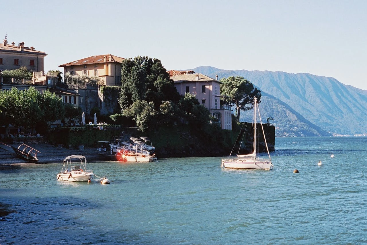 The yacht is on the water