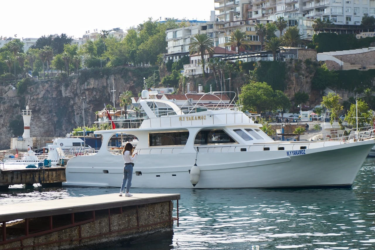 Luxury yacht is on the marina