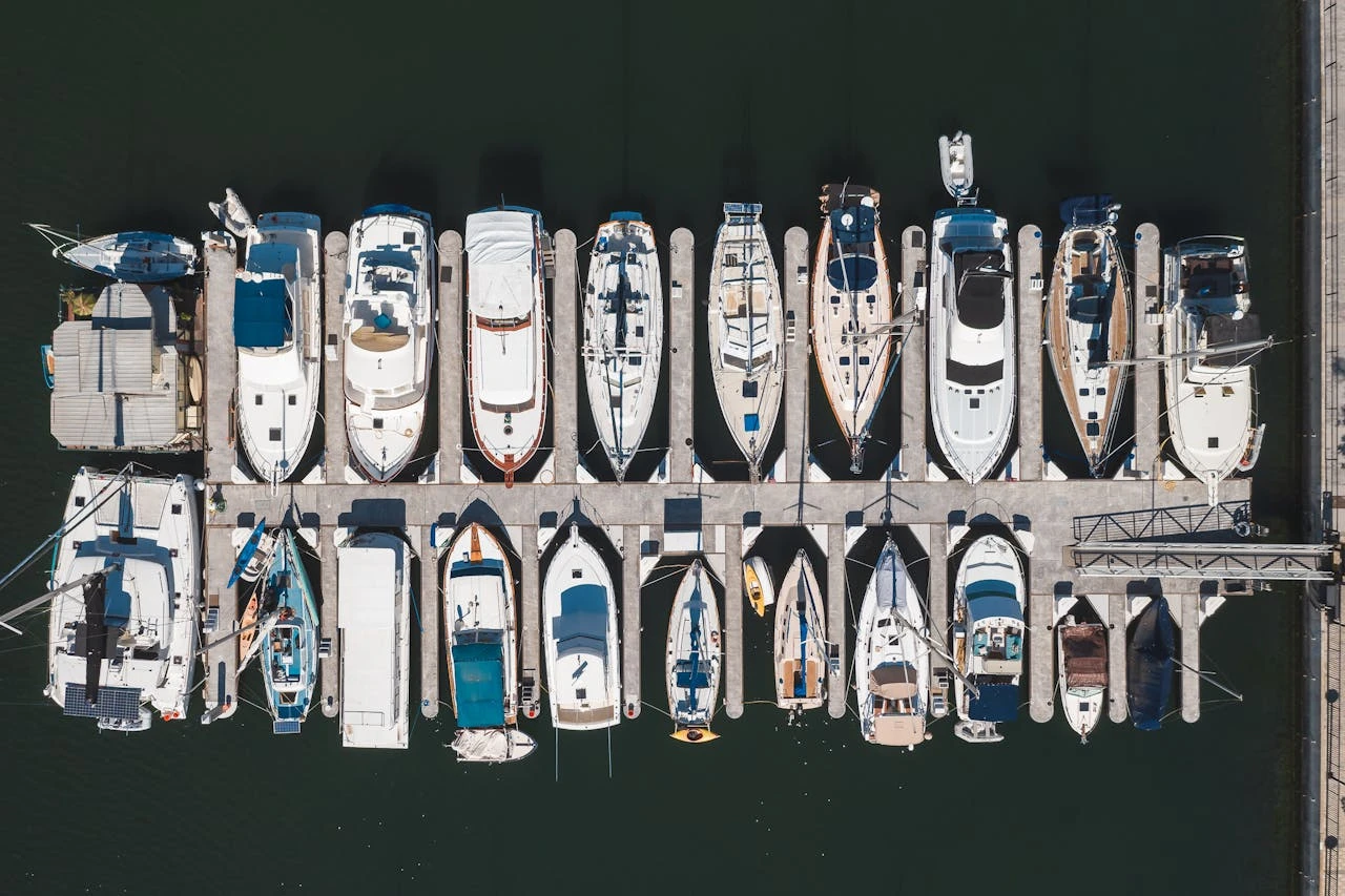 The yacht is docked at the marina