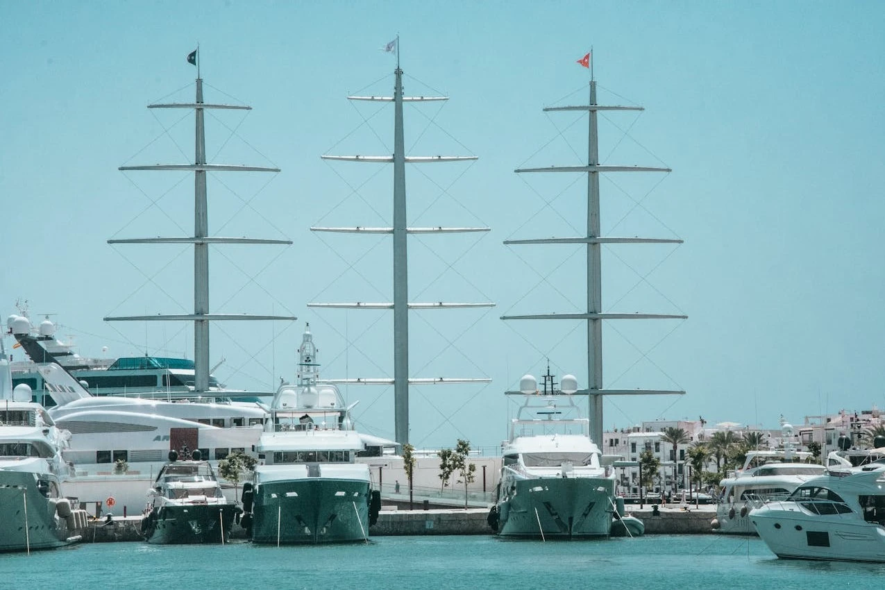 The yacht is docked at the marina