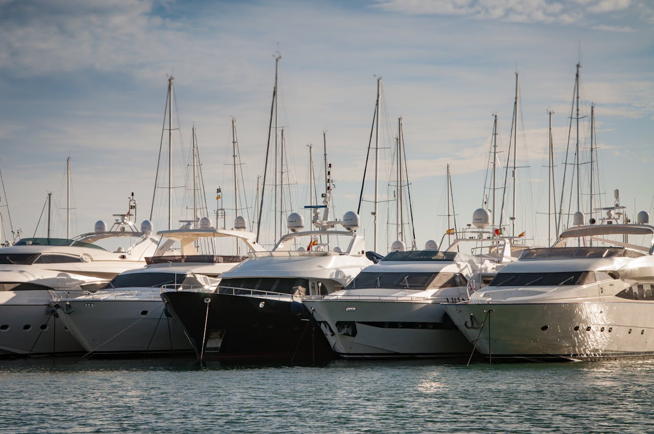 The yacht is moored in the marina