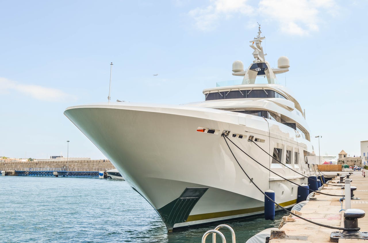 Mega yacht moored at the marina